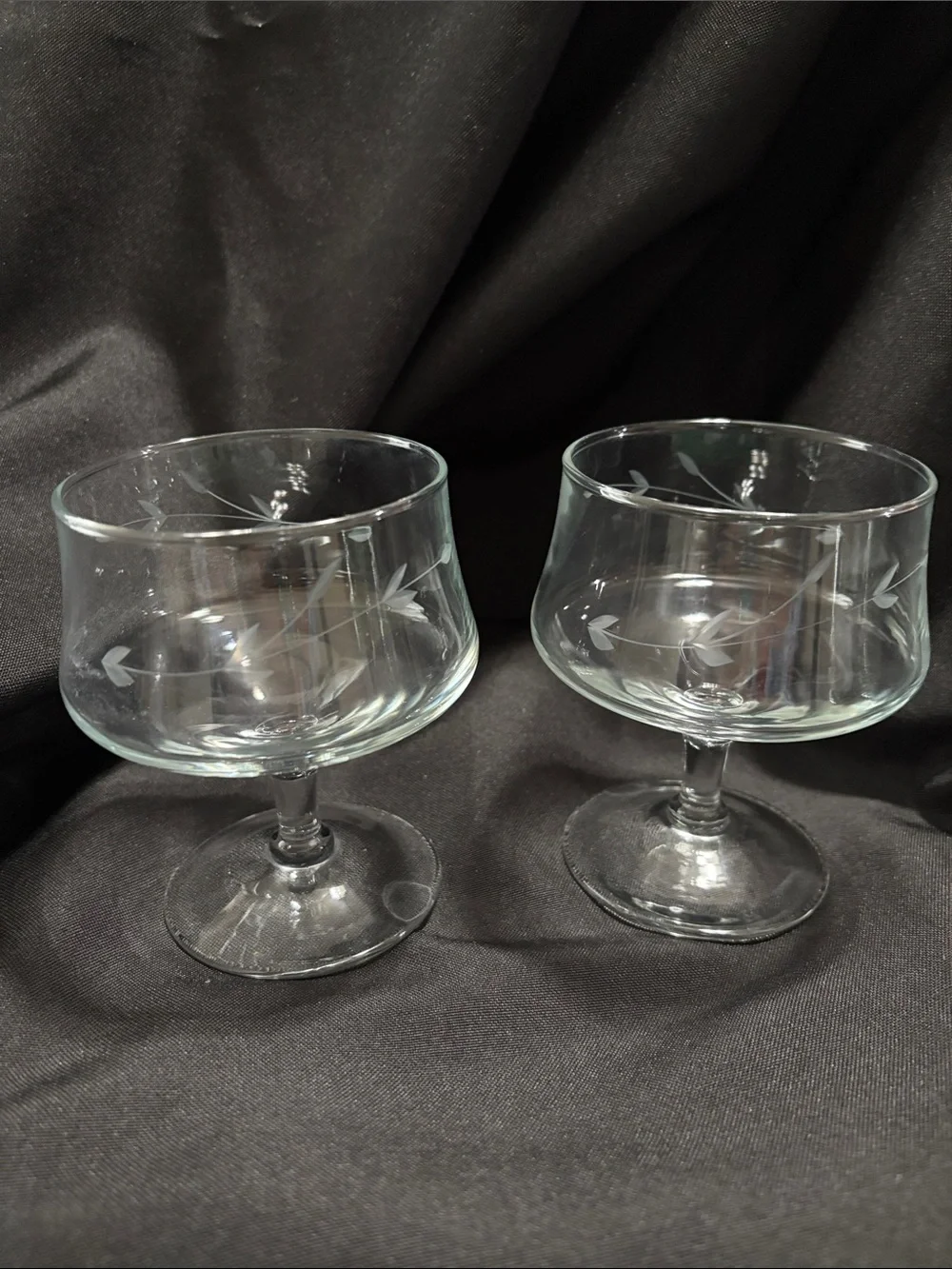 Etched cocktail glasses Princess House Cognac Whiskey Dessert or Shrimp